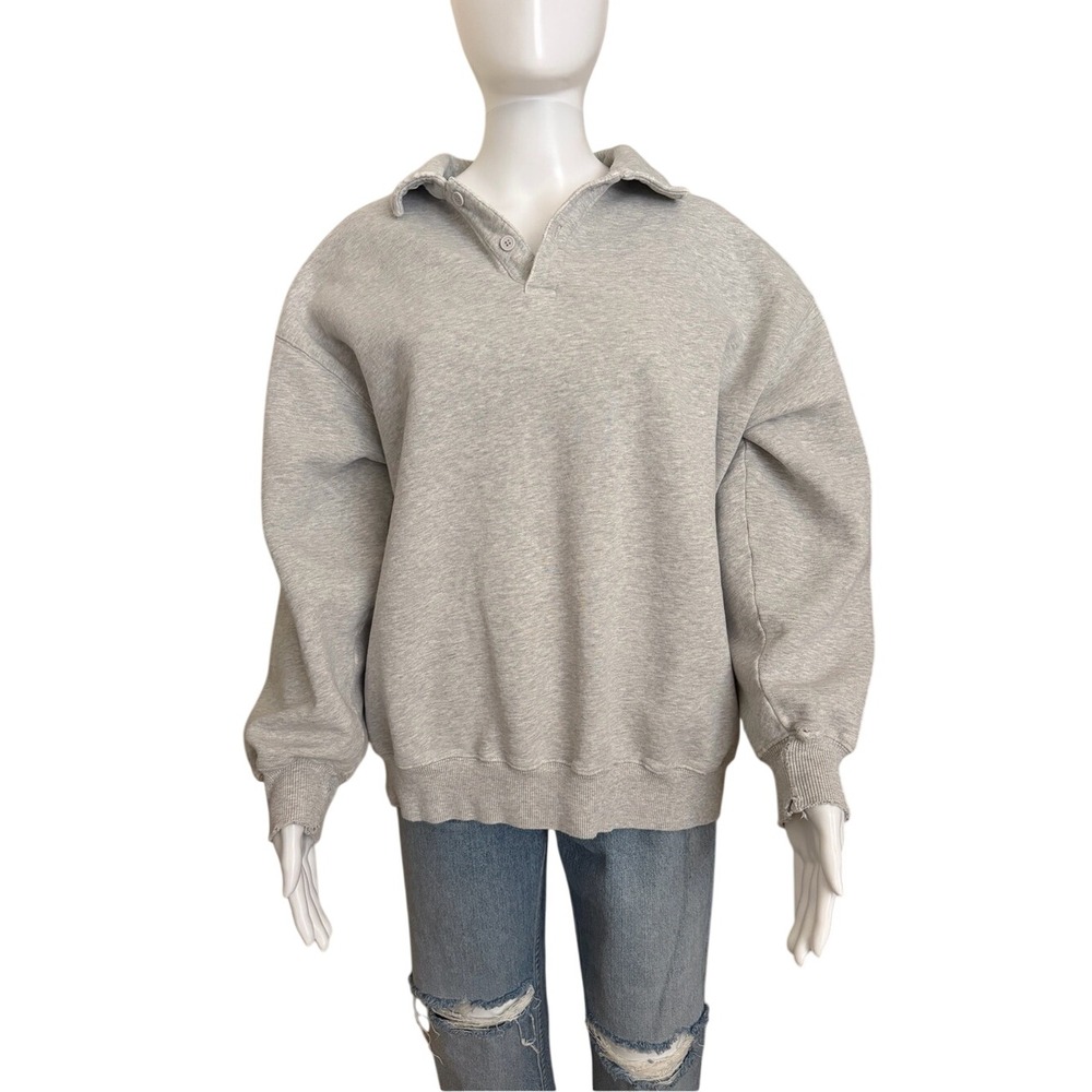 Tna Grey V-Neck Collared Pullover Sweatshirt Size 2